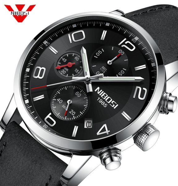 Nibosi Mens Watches Top Brand Luxury Waterproof 24 Hour Date Quart Watch Man Leather Sport Orologio da polso Sport Men Waterproof Clock3811932