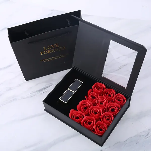 Geschenkverpackungsseife Blumenkiste Tragetasche künstliche Rose Lippenstift Fenster Aufbewahrung Geburtstag Hochzeit Mütter Tag Valentines