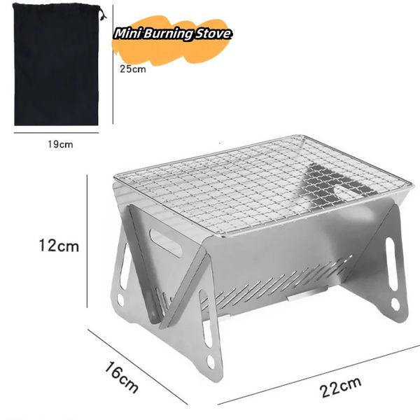 Fogão a lenha ao ar livre Picnic BBQ Cooker Mini dobrável aço inoxidável Backpacking churrasqueira fogão de cozinha para acampar para caminhada 240327