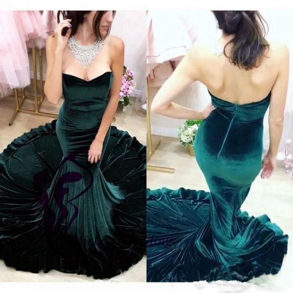 Kleider sexy grüne Samt -Abschlussballkleider trägerloser Schatz Abendkleider ausgestattet Mermaid Abend Party Kleid Einfache Promkleider Abschluss