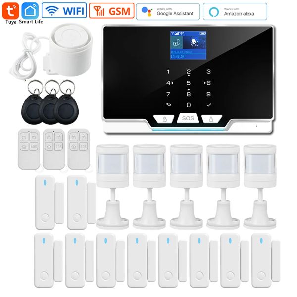 Kits Tuya Smart 433MHz Wireless Home Burnglar Alarm System WiFi GSM App Steuerelement Wireless PIR Motion Detektor -Türsensor -Sicherheitskit