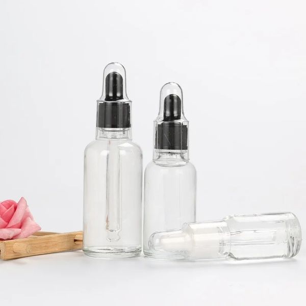 2024 tubi da 5-50 ml Liquido di aromaterapia in vetro di contagocce trasparente per bottiglie riempibili per olio di massaggio essenziale per bottiglie di vetro ricaricabili