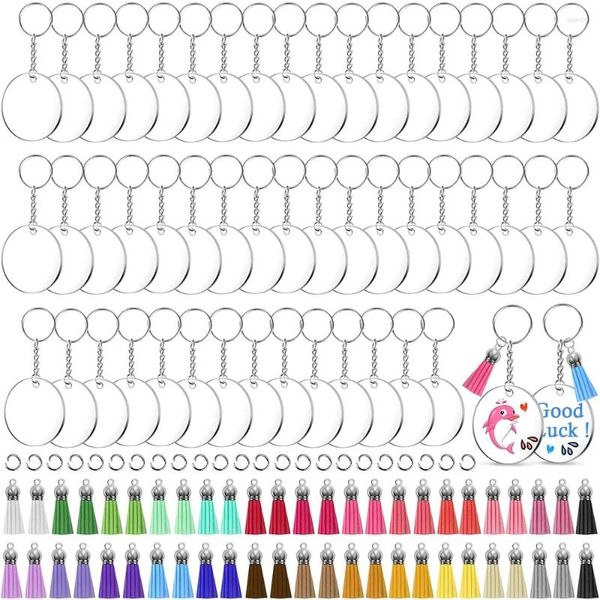 Keechains 200 pezzi di portachiavi acrilici con anelli chiare catene chiave dischi rotondi dei circoli colorate nappe fai -da -te che creano progetti in vinile