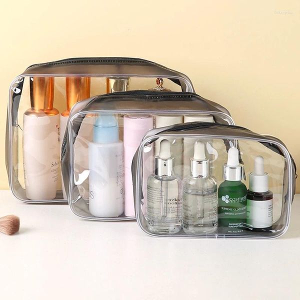 Bolsas de armazenamento 3pcs mistura conjunta à prova d'água Bolsa de cosméticos transparente Mulheres Viagem Maquiagem PVC Maquia