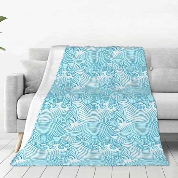 Decken Sea Wave Soft Fleece werfen Decke warm und gemütlich für alle Jahreszeiten bequeme Mikrofaser -Couch -Sofa 4 40 