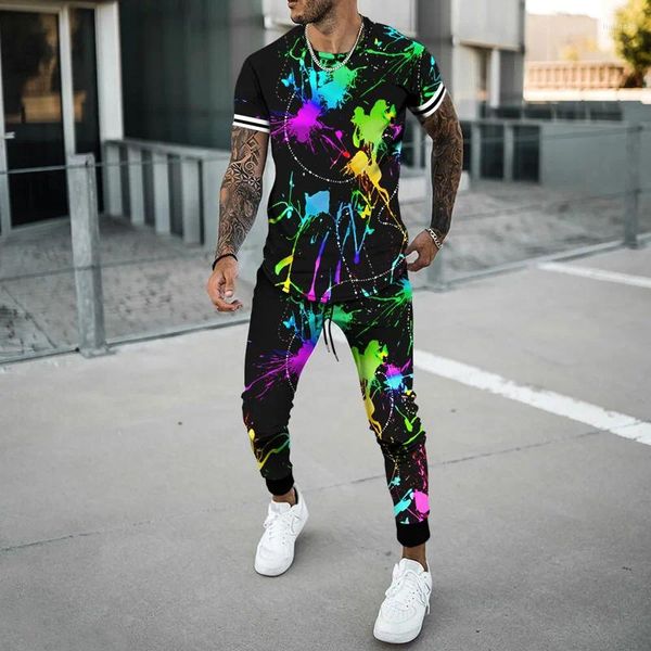 Studiosi da uomo 2024 Summer 2 pezzi Set di magliette oversize joogers outfits Fashion Men Pollersers Tracksuit Trend 3D Stampato Maschio Abbigliamento maschile