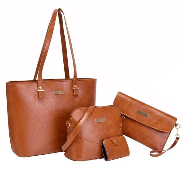4pc Saco de sacola de sacolas de moda Crossbody Sets Bolsas de cores sólidas femininas e bolsas causais Satchels Trabalho 240329