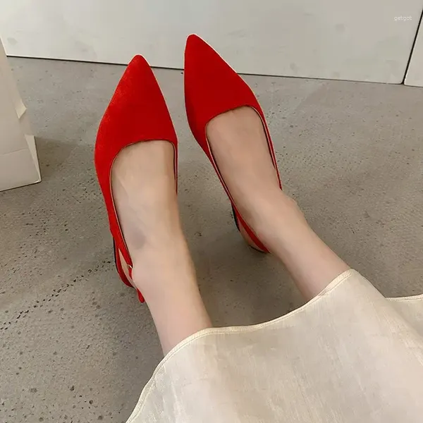 Vestido sapatos pretos vermelhos de damasco de moda feminina de moda feminina deslize na festa sexy 35-34 jardas de salto alto 2024