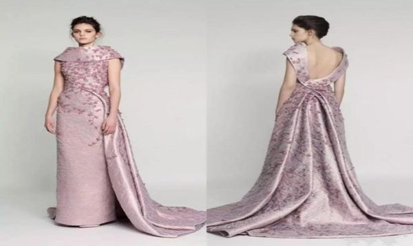 Azzi OSTA Vintage Pink 3D Floral Overskirt Long Prom Dresss 2018 Dubai Arabic Sweep Train Flower Made ASHI Red Carpet Eveni2675215