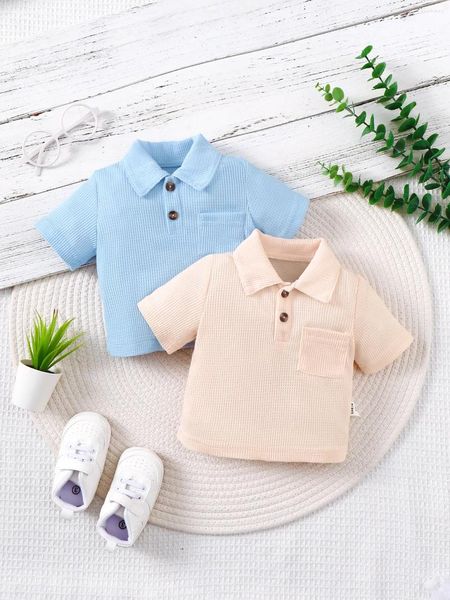 Set di abbigliamento da 6-36 m Design a due pezzi per bambini a colori semplici abbinati a maniche corte per primavera ed estate