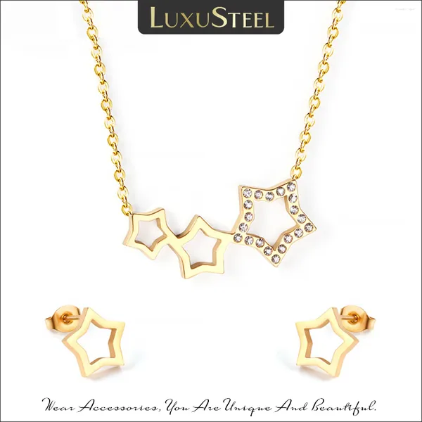 Серьги ожерелья набор Luxusteel Hollow Out Star Циркония ювелирные украшения женские аксессуары