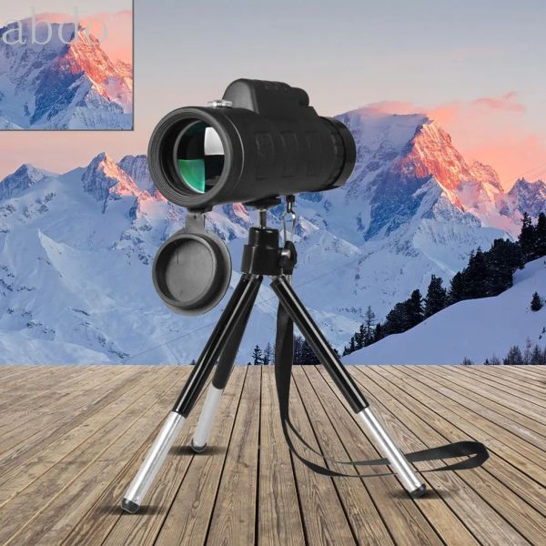 Câmeras 40x60 Telescópio monocular amplo anúncio HD Visão noturna Prism Scope com Compass Phone Clip Tripé Telescópio portátil ao ar livre