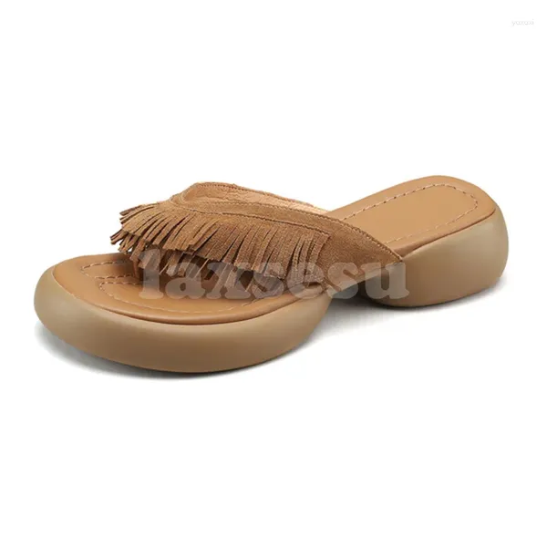 Terlik Yaz 2024 Stil Kadın Yuvarlak Kafa İnek Süet Malzeme Ayak Suyu Konforlu Kadın Ayakkabı