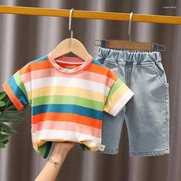 Kleidung Sets Baby Sommer Trendqualität Kleidung Set Kinder-Denim Shorts Baumwoll gutaussehende T-Shirt 2-Stück