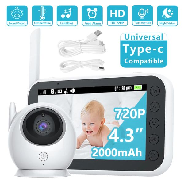Monitores 4,3 polegadas 2000mAh Battery Monitor Baby Câmera Vídeo de câmera de duas vias intercomunicação automática Visão de segurança Câmera de segurança infantil Babysitte