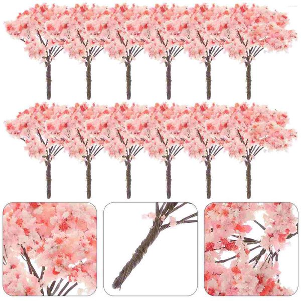 Dekorative Blumen 12 PCs Architekturbaummodell Künstliche Outdoorpflanzen Gefälschte Kirschblüte Mini -Bäume Moos Dekor Schwamm Faux Requisite