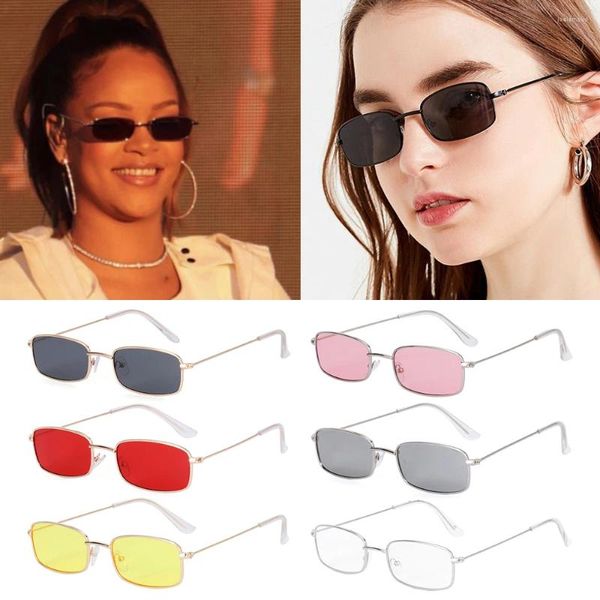 Güneş Gözlüğü Gözlük Gözlük UV400 Marka Tonları Küçük Oval Kadın Metal Güneş Gözlükleri Vintage Dikdörtgen