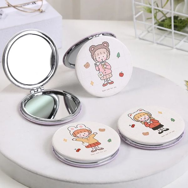 Novo 2024 1pc Mini maquiagem compacta espelho de desenho animado portátil dobramento de dois lados espelhos espelhos espelhos cosméticos para presente para dobrar dois lados