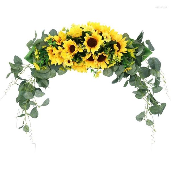 Dekorative Blumen JFBL Blumener Swag künstliche Sonnenblumen Eukalyptuskranz für Mirror Home Hochzeit Party Tür Tischstuhl Dekoratio