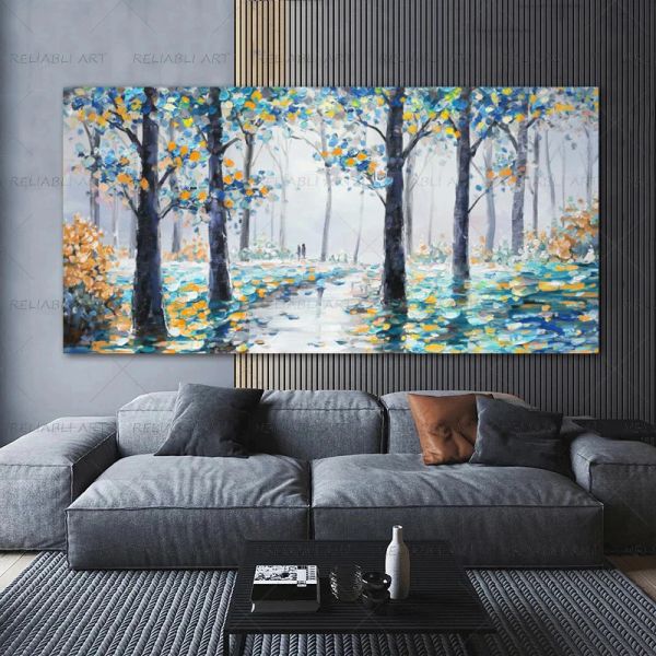 Resumo Pintura a óleo impressa em tela colorida cenário de árvores Posters modernos de decoração de decoração de casa para sala de estar
