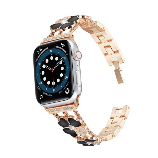 Designer Iwatch Straps Metal Heart Four Clover Watch Bands para Apple Watch Band 38mm 42mm Luxury Bling Diamond Silver Pink Gold Watch Bands Lucky Gifts