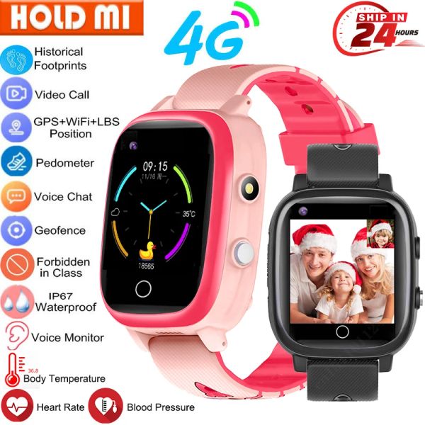 Saatler 4G Çocuklar Akıllı Saat GPS WiFi Pozisyon Video Çağrı Tracker Konumu SOS IP67 Vücut Sıcaklık Çocuklar Akıllı Swatch Erkek Kız Hediye