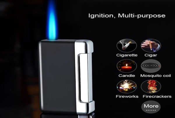 Tocha de cigarro Pressione mais de ignição a jato mais claro chama azul recarregável a gás butano à prova de vento Lighters13538911817767