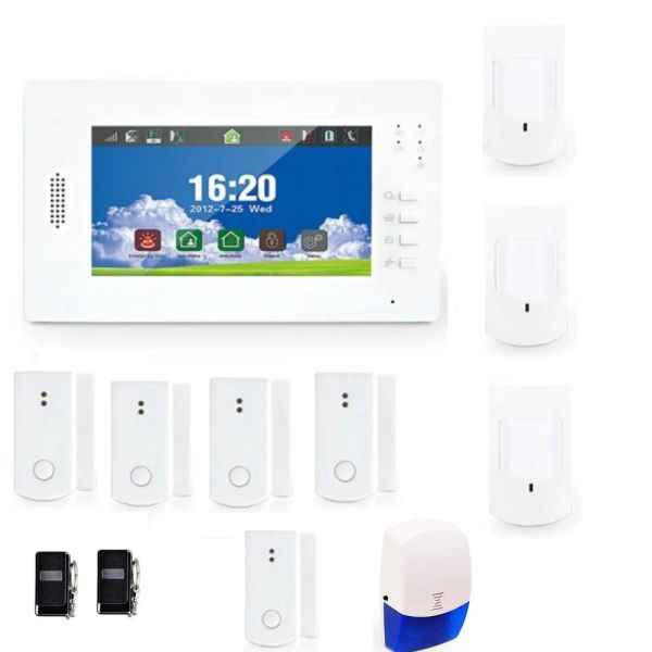 Kits 7 Zoll Touchscreen GSM Alarm DIY -System mit 868 MHz drahtloser Home -Sicherheits -Alarm -Sicherungs -Batterie Batteriefreier Android iOS App Control