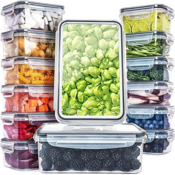 Бутылки для хранения 14PCS-Food Air Containers 0,32L 6 0,84L 2,2 л 2 ланч-бокс-сета BPA Бесплатная микроволновая печьей