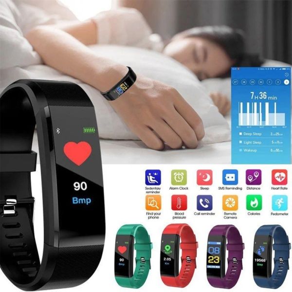 Braccialetti 115Plus Smart Bracciale Sports Watch Bluetooth Bluetooth Frequenza cardiaca e monitoraggio della pressione sanguigna Tracciamento di fitness intelligente