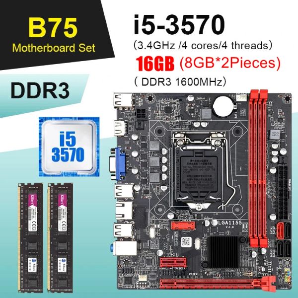 Placas -mãe kllisre b75 lga 1155 kit de jogos para a placa -mãe com Intel i5 3570 2*8gb DDR3 1600 Processador e memória