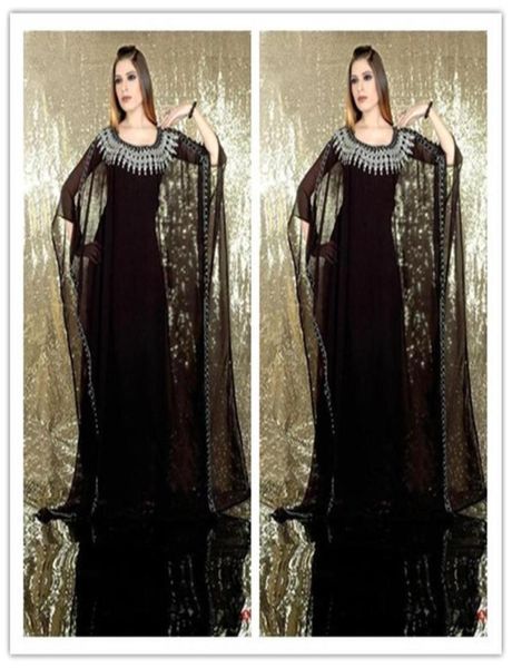 Abendkleider Arabische Kleider Neue charmante Abendkleider schwarzer lang Ärmeln Chiffon Dubai Abaya Kaftan Kleid neue Charming4865528