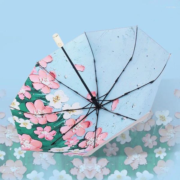 Ombrellas Women Automatic Umbrella 3D Stampa 3D Ultraviolet Travel Sun Coating Sunte Sunlen Girls Girls Kids Paraguas Paraguas