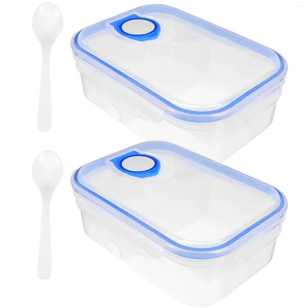 Dinkware 2 pezzi trasparenti per pranzo a due compartimenti Bento Boxes Contenitori con casse riutilizzabili sul coperchio Snack all'aperto