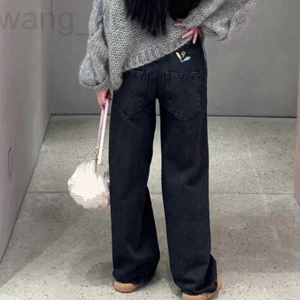 Женские джинсы дизайнер Nanyou High And 24loe Spring и осенью новая цветочная печатная печать карманная карманная талия с прямой ногой L3O0