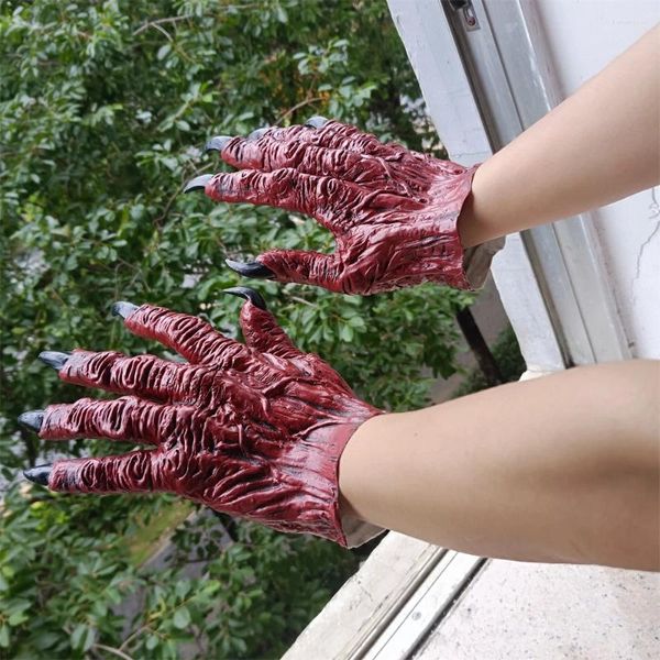 FORNITÀ DEL PARTY HALLOWEEN DEMON Witch Gloves Devil Claw Movie Game Cosplay Red Paws Horror Costume Fancy Dress Props