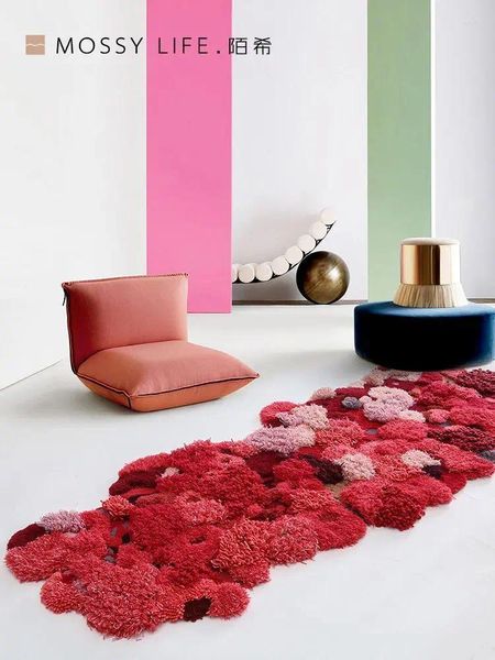 Tapetes de lã feita de lã, sala de estar artística de tapete vermelho de cabeceira moderna de cabeceira de cama