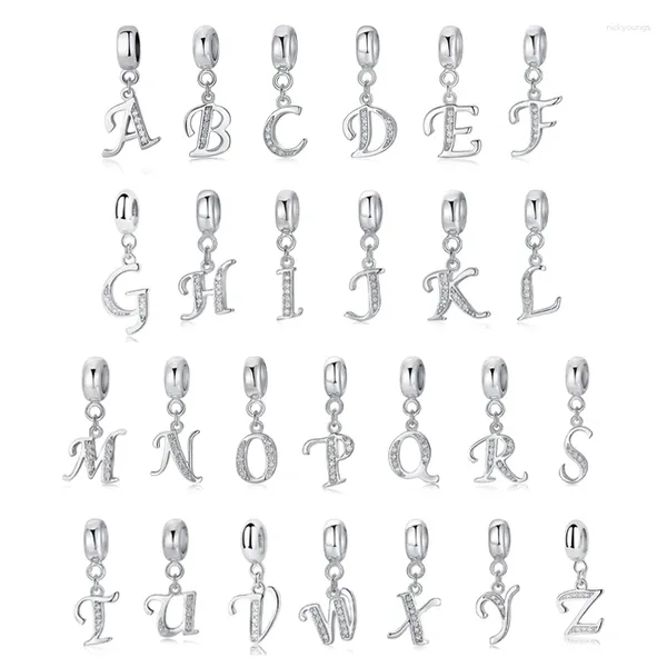 Pietre preziose gemme originali 925 sterling sterling charm a-z lettera alfabet cristallo a pendente fasciali perline adattati bracciali gioielli fai-da-te