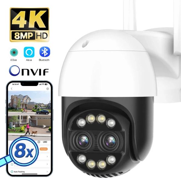 Câmeras de câmeras 8MP 4K Câmera IP IP 8x Zoom híbrido 2.8+12mm Lente dupla Wi -Fi Câmera de rastreamento automático 4MP App ICSEE de vigilância de segurança de áudio de áudio