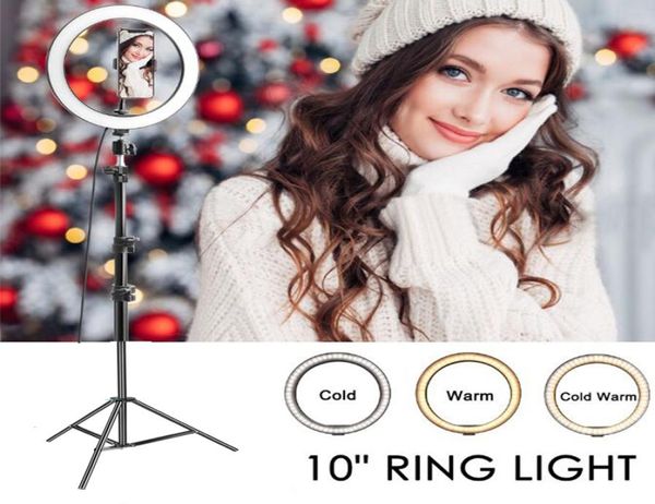 Селфи Кольцевая светография Light 10 -дюймовый 6 -дюймовый светодиодный кольд лампы с мобильным держателем Большой штатив подставка для YouTube Live Makeup Rin7242818