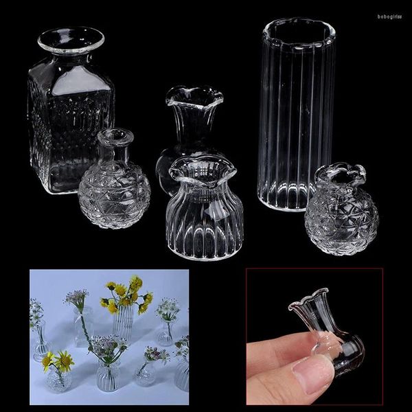 Vasos 1:12 DollHouse miniature Flowerpot Vaso Bacia de vidro Toys de móveis DIY