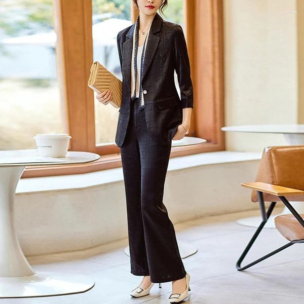 Pantaloni da donna a due pezzi primavera estate femminile blazer nero da donna in abiti da lavoro e top set da lavoro giacca da donna uniforme da ufficio stile