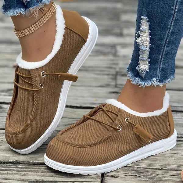 Sıradan Ayakkabı Kadın Peluş Kaplamalı Düz ​​Kış Sıcak İki Ton Kayması Loafers Comfort Low Top