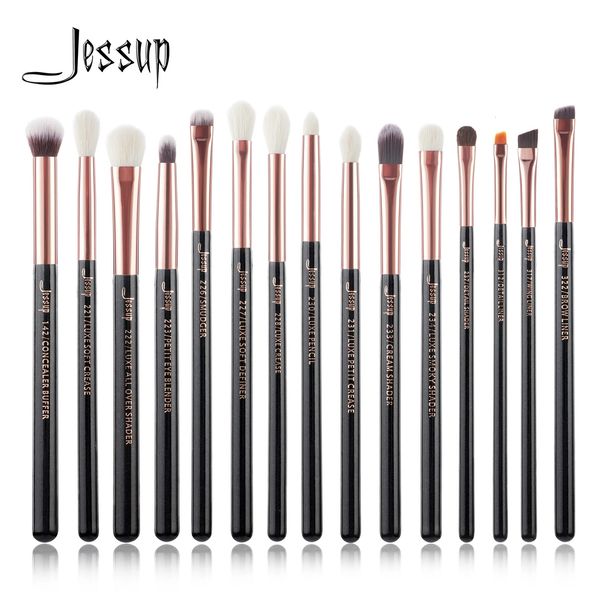 Jessup makeup rates set 15pcs Make Up Brush Tools Kit Liner Шейдер Натуральные синтетические волосы розовое золото/черный T157 240326