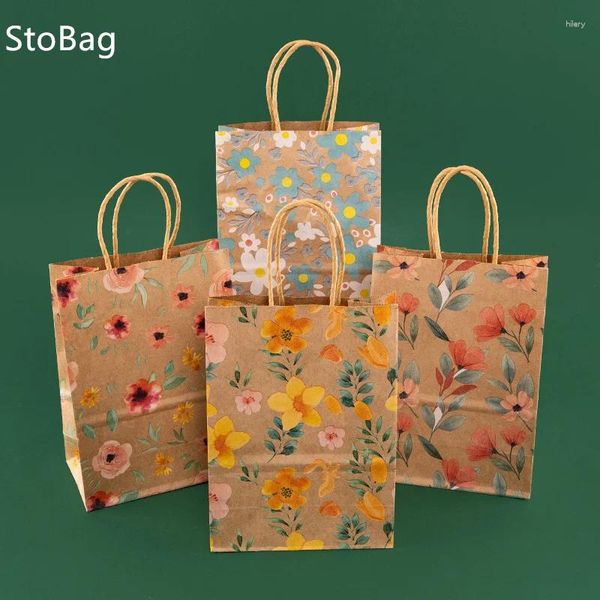 Hediye sargısı stobag 5pcs çiçekler kraft kağıt torba tote ambalaj pastası şeker atıştırmalık çiğneme çocuk partisi alışveriş ambalite dekorasyon toptan