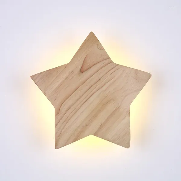 Lampada a parete stella in legno stella nordica cartone animato pentagramma camera da letto luce per bambini per bambini la navata delle scale per bambini.