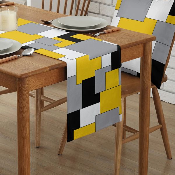 Runner di arte astratta di colori geometrici in bianco e nero giallo per decorazioni per la decorazione del matrimonio decorazione per feste 240325