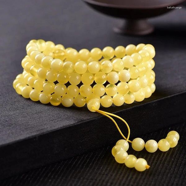 Charm Armbänder Wachsarmband 108 Perlen Hühnchenöl Gelb und alte Bienenwachs Bernsteinketten für Männer Frauen Modeknochenmangle