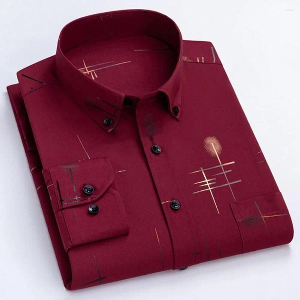 Camicie casual da uomo camicia da uomo stampato classico business formale slim fit slip singolo maniche lunghe per autunno