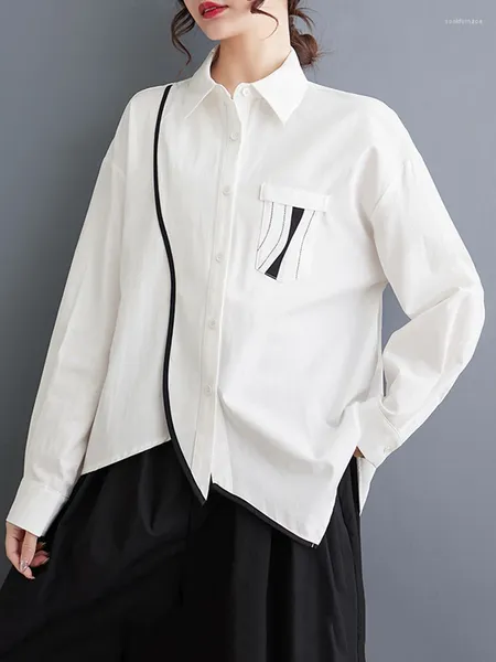 Blusas femininas xitao camisa sólida assimétrica Turn Down Down Collar Sleeve Full Basted Bright Line Decoration Spring Women LYD1746